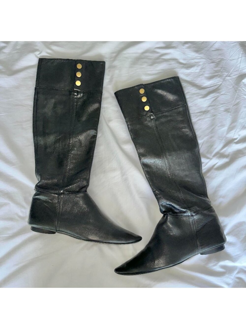 'all black' Knee High Boots small heel Leather size 11